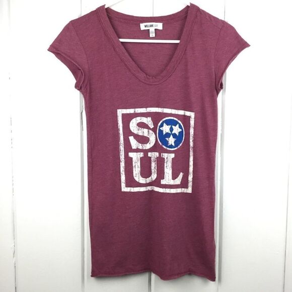 William Rast Tops - ‎William Rast Burgundy Tee “Soul” Cap Sleeve Top, Size XS